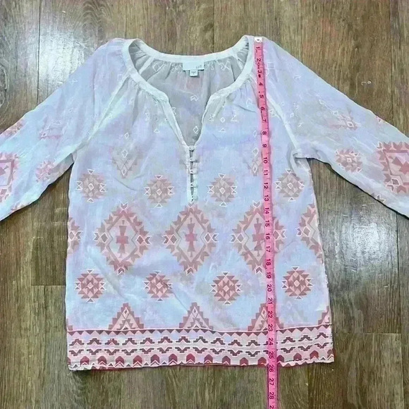 EUC J. Jill Silk Cotton Boho Western Aztec Embroidered Blouse White Coral Small - Picture 8 of 11
